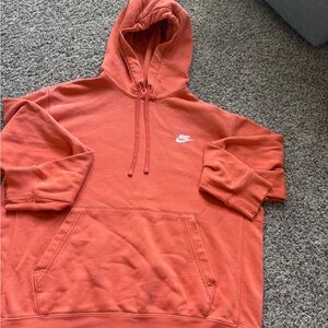 Nike Men's Coral Crewneck Hoodie with White Swoosh